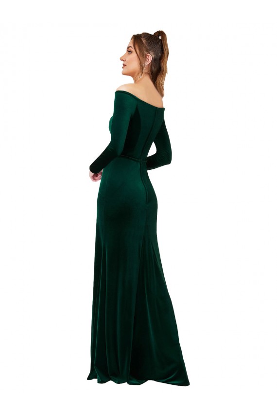 Acheter Vert foncé Fourreau Épaule Dénudée Velours Stretch Longue Formelles Robes demoiselle d'honneur / Robes de soirée / Robes de bal
