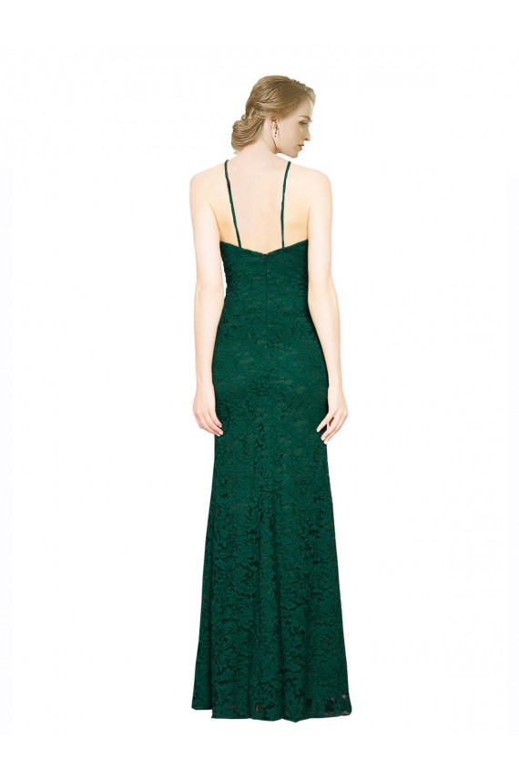Acheter Vert foncé Sirène Licou Col Haut Dentelle Longue Robes demoiselle d'honneur / Robes de bal