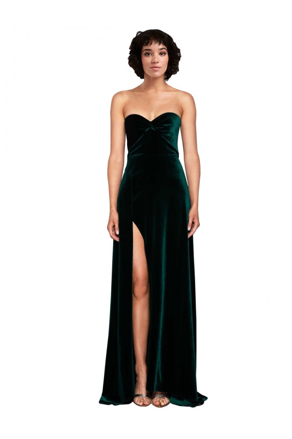 Acheter Vert foncé Trapèze Balayage train Velours Stretch Longue Robes demoiselle d'honneur / Robes de bal