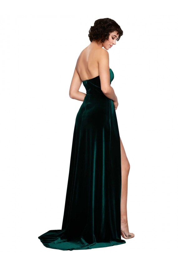Acheter Vert foncé Trapèze Balayage train Velours Stretch Longue Robes demoiselle d'honneur / Robes de bal