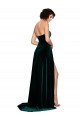 Acheter Vert foncé Trapèze Balayage train Velours Stretch Longue Robes demoiselle d'honneur / Robes de bal