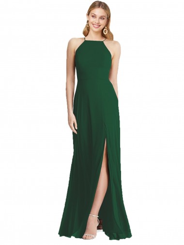 Acheter Vert foncé Trapèze Bretelles spaghetti Col Haut Mousseline Longue Robes demoiselle d'honneur