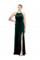 Acheter Vert foncé Trapèze Bretelles spaghetti Col bijou Velours Stretch Longue Robes demoiselle d'honneur / Robes de bal