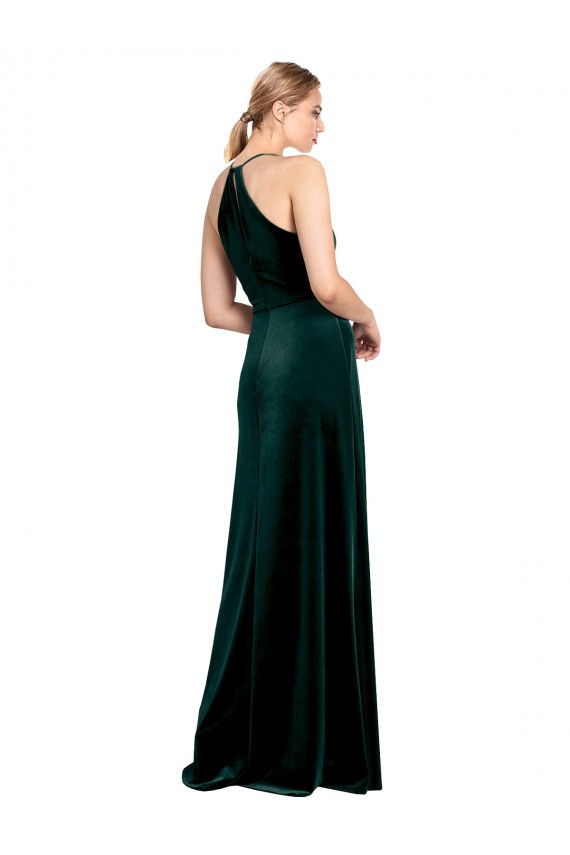 Acheter Vert foncé Trapèze Bretelles spaghetti Col bijou Velours Stretch Longue Robes demoiselle d'honneur / Robes de bal