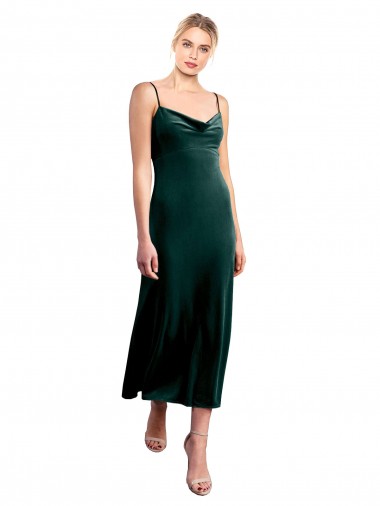 Acheter Vert foncé Trapèze Bretelles spaghetti midi Velours Stretch Courte Robes demoiselle d'honneur / Robes de bal / Robes de cocktail
