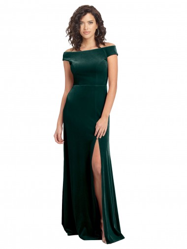 Acheter Vert foncé Trapèze Col Carré Velours Stretch Longue Formelles Robes demoiselle d'honneur / Robes de soirée / Robes de bal