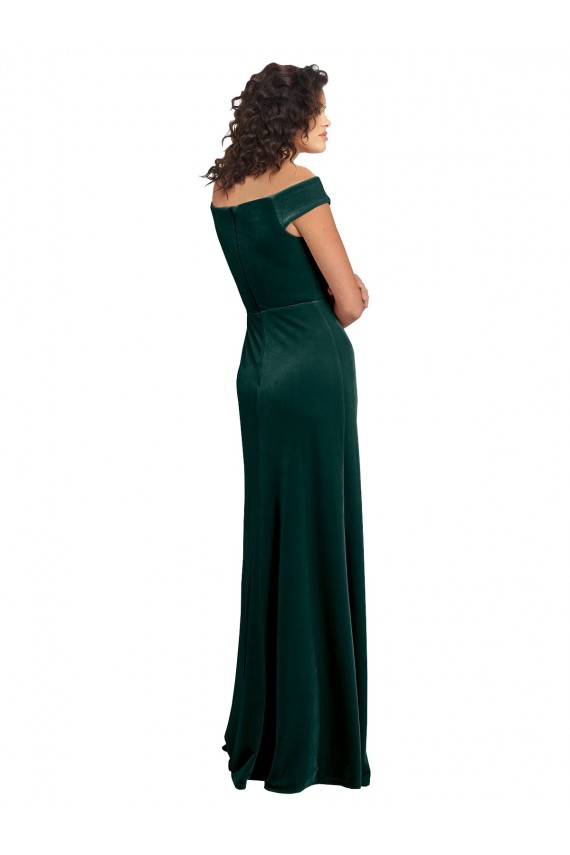 Acheter Vert foncé Trapèze Col Carré Velours Stretch Longue Formelles Robes demoiselle d'honneur / Robes de soirée / Robes de bal