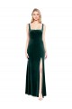 Acheter Vert foncé Trapèze Col Carré Velours Stretch Longue Robes demoiselle d'honneur / Robes de bal