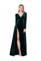 Acheter Vert foncé Trapèze Col V Balayage train Velours Stretch Longue Formelles Robes demoiselle d'honneur / Robes de soirée / Robes de bal