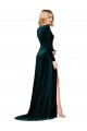 Acheter Vert foncé Trapèze Col V Balayage train Velours Stretch Longue Formelles Robes demoiselle d'honneur / Robes de soirée / Robes de bal