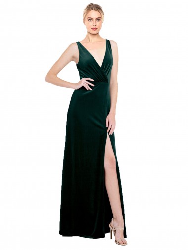 Acheter Vert foncé Trapèze Col V Velours Stretch Longue Formelles Robes demoiselle d'honneur / Robes de soirée / Robes de bal