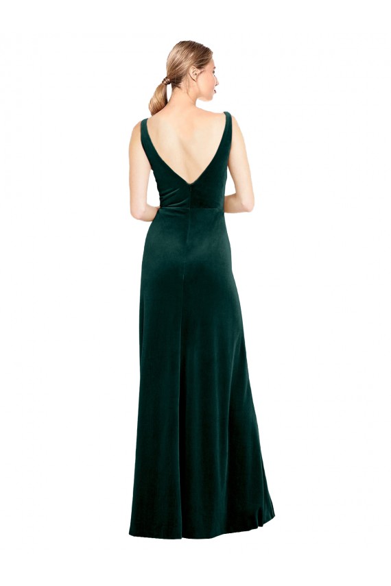Acheter Vert foncé Trapèze Col V Velours Stretch Longue Formelles Robes demoiselle d'honneur / Robes de soirée / Robes de bal