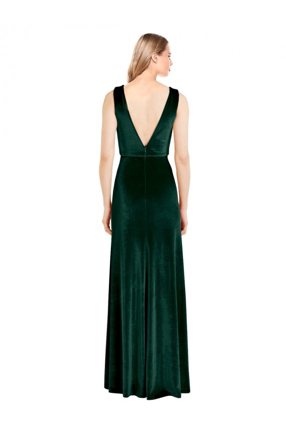 Acheter Vert foncé Trapèze Col V Velours Stretch Longue Formelles Robes demoiselle d'honneur / Robes de soirée / Robes de bal