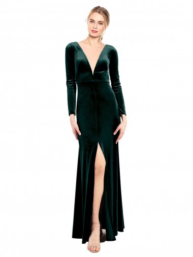 Acheter Vert foncé Trapèze Col V Velours Stretch Longue Robes demoiselle d'honneur / Robes de bal