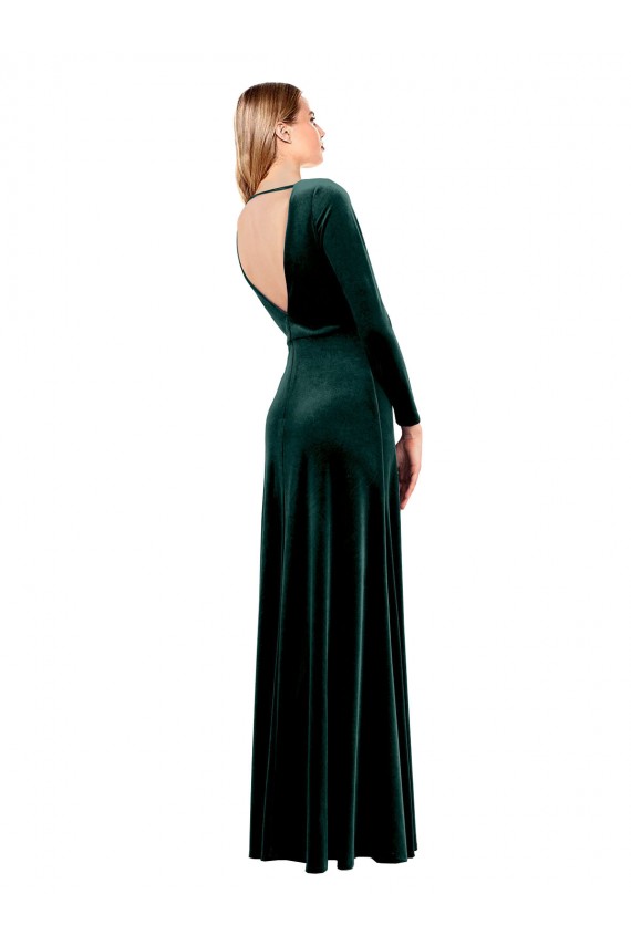 Acheter Vert foncé Trapèze Col V Velours Stretch Longue Robes demoiselle d'honneur / Robes de bal