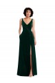 Acheter Vert foncé Trapèze Col V Velours Stretch Longue Robes demoiselle d'honneur / Robes de bal