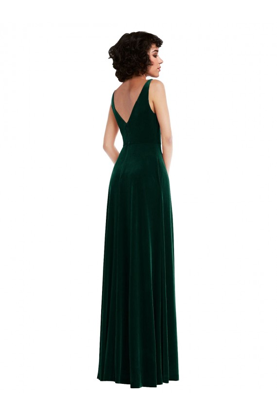 Acheter Vert foncé Trapèze Col V Velours Stretch Longue Robes demoiselle d'honneur / Robes de bal