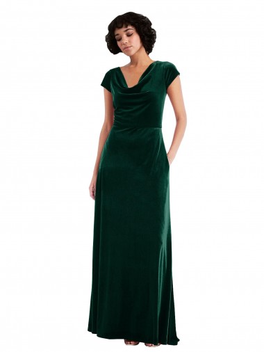 Acheter Vert foncé Trapèze Velours Stretch Longue Robes demoiselle d'honneur / Robes de bal