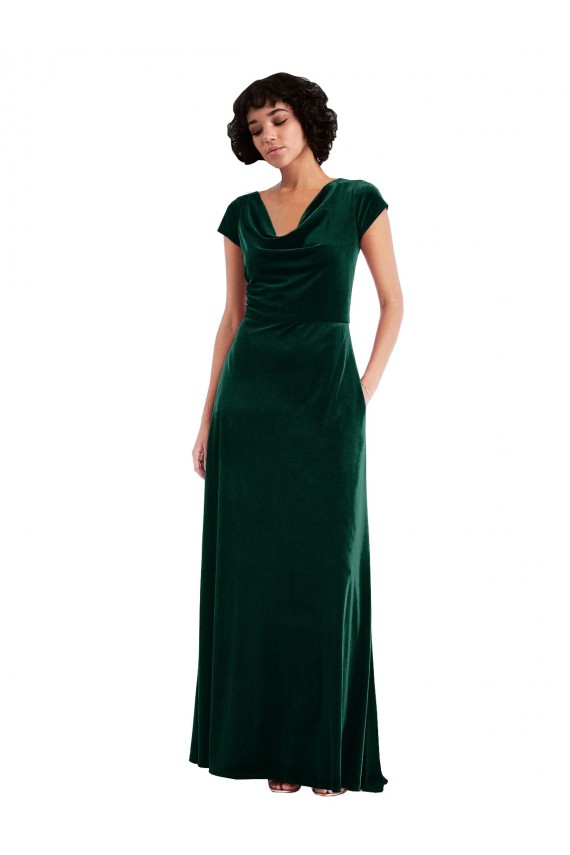 Acheter Vert foncé Trapèze Velours Stretch Longue Robes demoiselle d'honneur / Robes de bal