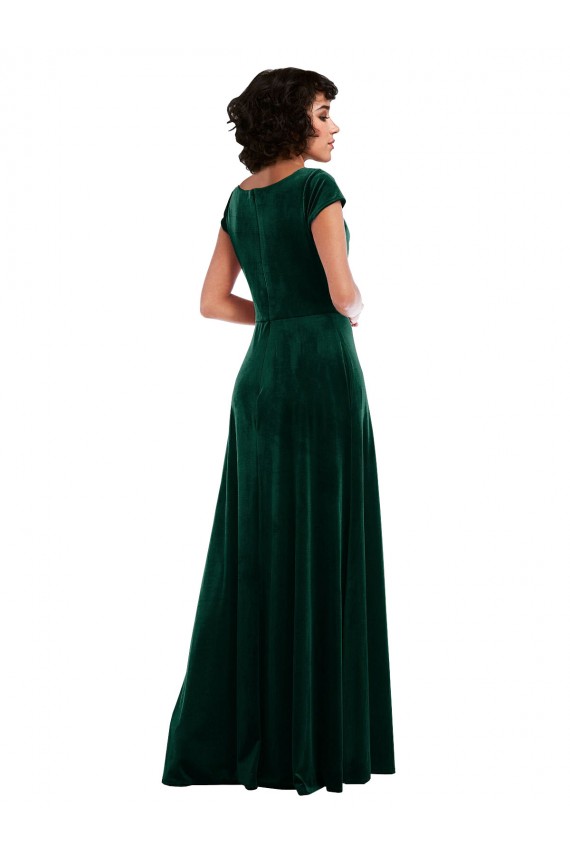 Acheter Vert foncé Trapèze Velours Stretch Longue Robes demoiselle d'honneur / Robes de bal