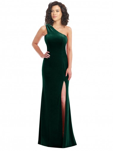 Acheter Vert foncé Trompette Velours Stretch Longue Robes demoiselle d'honneur / Robes de bal