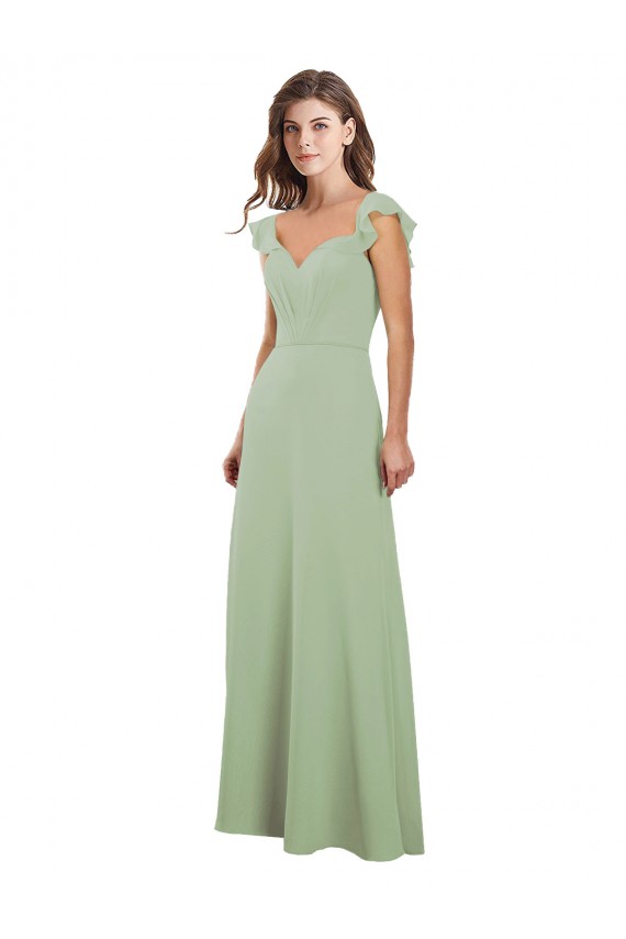 Acheter Vert fumée Trapèze Mousseline Longue Robes demoiselle d'honneur