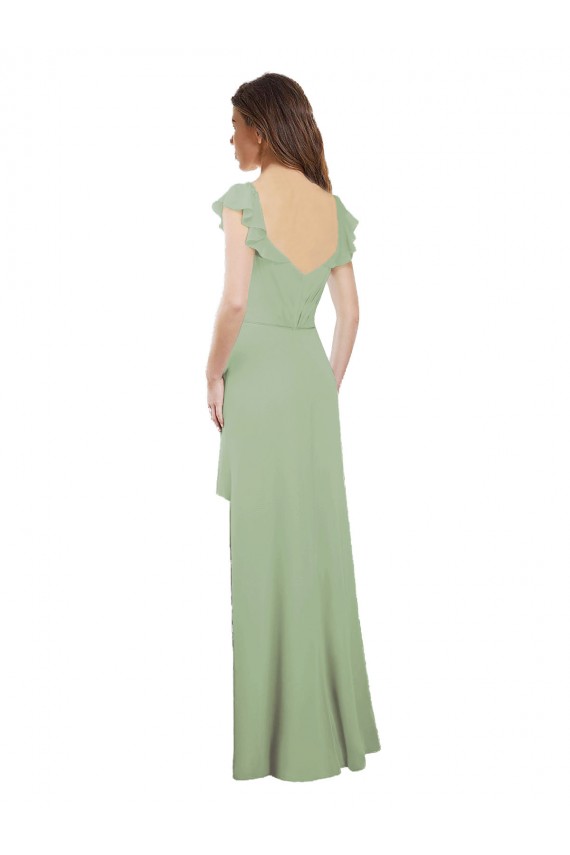 Acheter Vert fumée Trapèze Mousseline Longue Robes demoiselle d'honneur