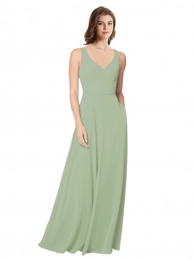 Acheter Vert fumée Trapèze Mousseline Longue Robes demoiselle d'honneur