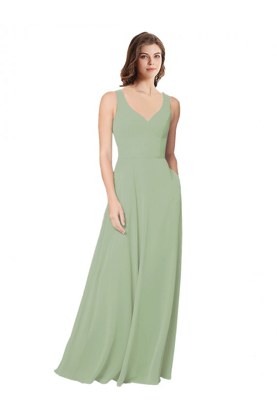 Acheter Vert fumée Trapèze Mousseline Longue Robes demoiselle d'honneur