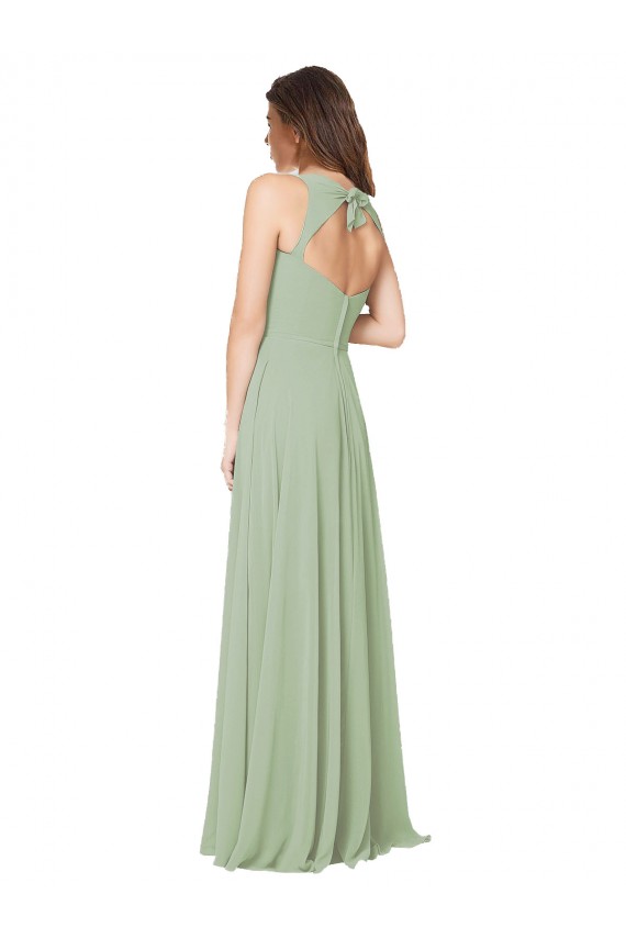 Acheter Vert fumée Trapèze Mousseline Longue Robes demoiselle d'honneur