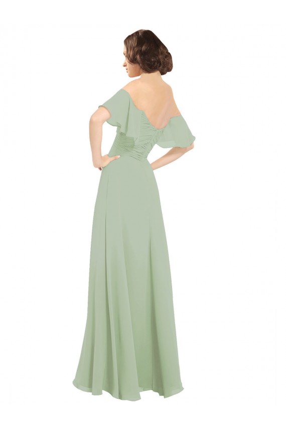 Acheter Vert fumée Trapèze Épaule Dénudée Mousseline Longue Robes demoiselle d'honneur