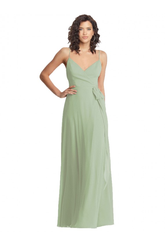 Acheter Vert fumée Trompette Bretelles spaghetti Col V Mousseline Longue Formelles Robes demoiselle d'honneur / Robes de soirée