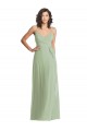 Acheter Vert fumée Trompette Bretelles spaghetti Col V Mousseline Longue Formelles Robes demoiselle d'honneur / Robes de soirée