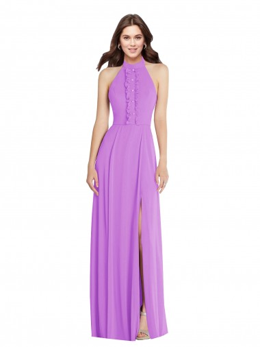 Acheter Violet Trapèze Licou Mousseline Longue Formelles Robes demoiselle d'honneur / Robes de soirée