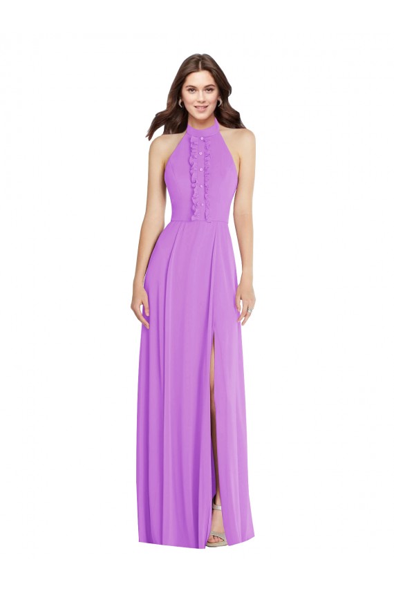 Acheter Violet Trapèze Licou Mousseline Longue Formelles Robes demoiselle d'honneur / Robes de soirée