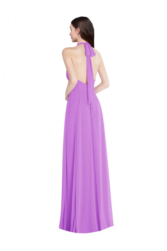 Acheter Violet Trapèze Licou Mousseline Longue Formelles Robes demoiselle d'honneur / Robes de soirée