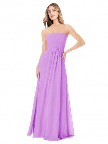 Acheter Violet Trapèze Sans bretelle Mousseline Longue Robes demoiselle d'honneur
