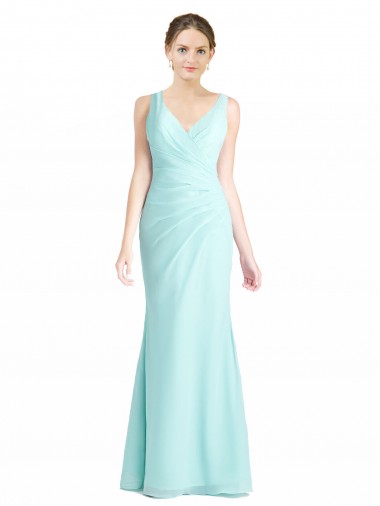 Acheter Waterfall Sirène Col V Mousseline Dentelle Longue Robes demoiselle d'honneur